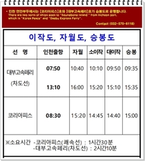 인천 여객터미날에서의 배시간표 (2023년 3월)